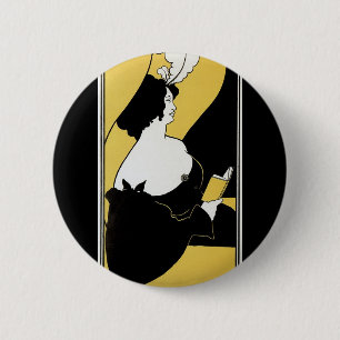Badge Rond 5 Cm Art Nouveau vintage, Lecture d'un livre jaune