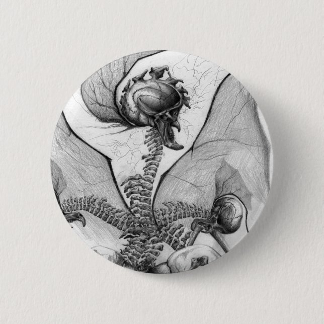 Badge Rond 5 Cm Art squelettique semblable de monstre d'horreur de (Devant)