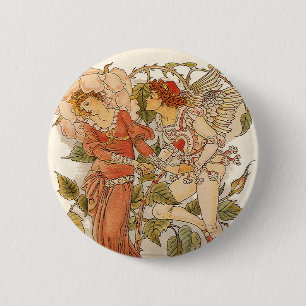 Badge Rond 5 Cm Art Victorien vintage, Rose par Walter Crane