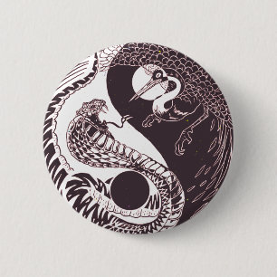 Badge Rond 5 Cm Art Yin Yang - Serpent contre Oiseau