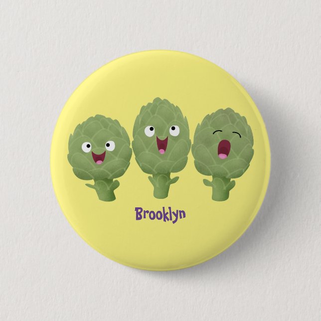 Badge Rond 5 Cm Artichauts chantants mignons dessin animé végétal (Devant)
