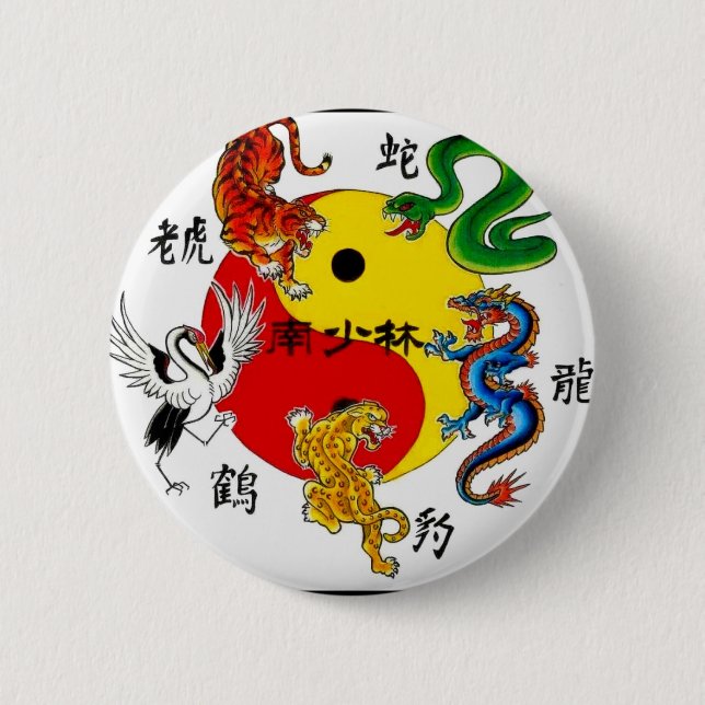 BADGE ROND 5 CM ARTS MARTIAUX 5 ANIMAUX (Devant)