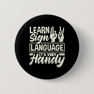 Badge Rond 5 Cm ASL Alphabet Enseignant Langue Chanter Américaine 