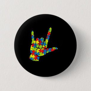 Badge Rond 5 Cm ASL Love Langue des signes Autisme Cadeau Conscien