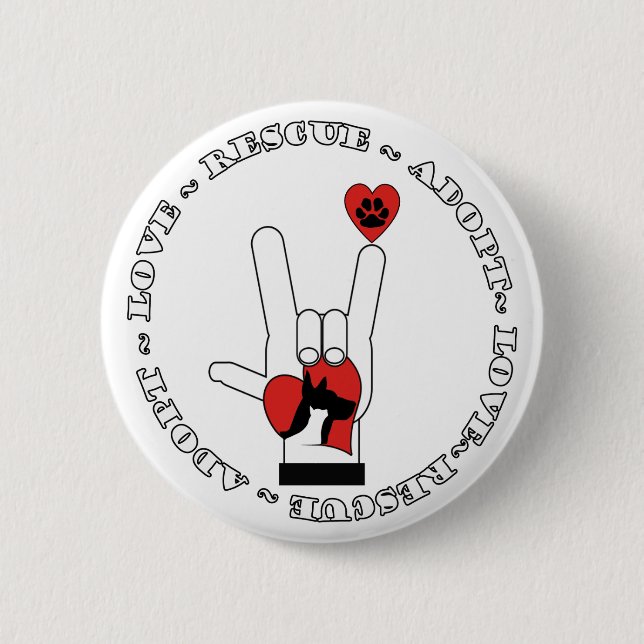 BADGE ROND 5 CM ASL - SIGNE D'AMOUR - ADOPTEZ - DÉLIVRANCE - CHATS (Devant)