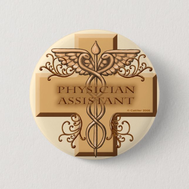Badge Rond 5 Cm Assistant de médecin de Cross Caduceus (Devant)