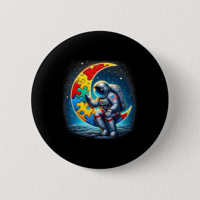 Badge Rond 5 Cm Astronaut Moon Bylloon Sensibilisation sur l'autis (Devant)