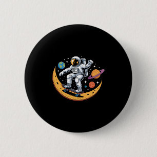 Badge Rond 5 Cm Astronaute skateboardant espace lune planètes enfa