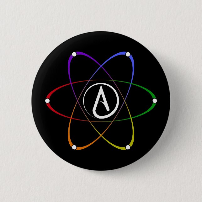 Badge Rond 5 Cm Atheist Atom Symbol Rainbow White (Devant)