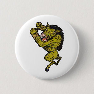 Badge Rond 5 Cm attaque de combat d'homme de sanglier