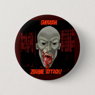 Badge Rond 5 Cm Attaque de Ghoulish Zombie