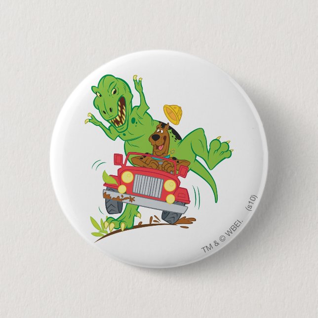 Badge Rond 5 Cm Attaque Scooby Doo T-Rex (Devant)