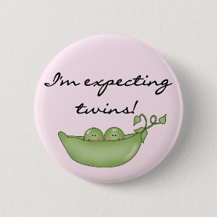 Badge Rond 5 Cm Attendant les jumeaux - pois dans une cosse