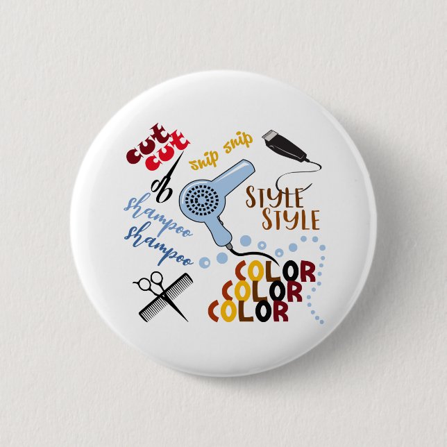 Badge Rond 5 Cm Au Salon De Coiffure (Devant)