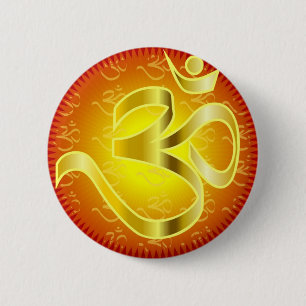 Badge Rond 5 Cm Aum or Om Symbol in yellows & reds