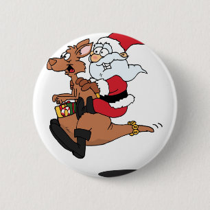 Badge Rond 5 Cm Australien Père Noël montant un kangourou de No