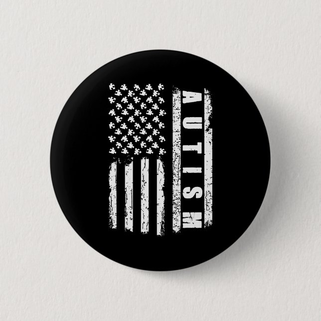Badge Rond 5 Cm Autism American Flag Sensibilisation sur l'autisme (Devant)