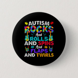 Badge Rond 5 Cm Autism Rocks Rolls Spins Flaps Sensibilisation Enf