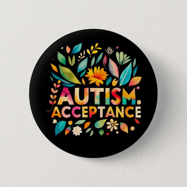 Badge Rond 5 Cm Autisme Acceptation Fleurs colorées (Devant)