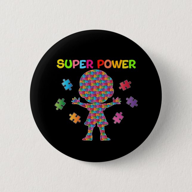Badge Rond 5 Cm Autisme, Bouton Super Puissance (Devant)
