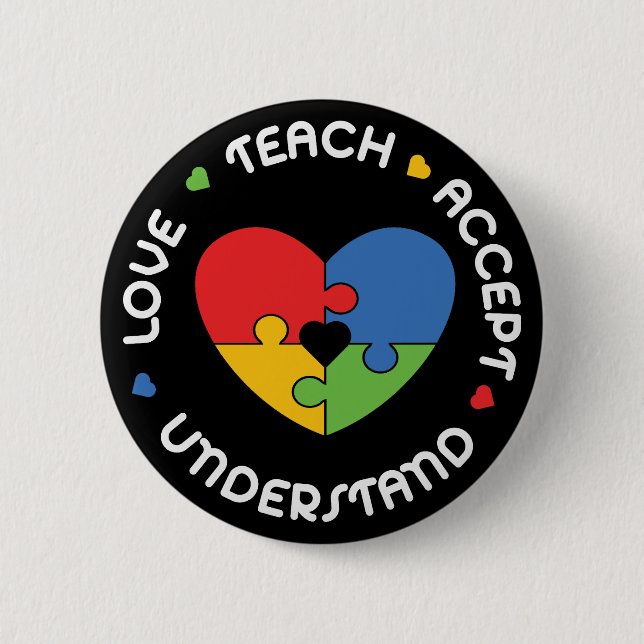 Badge Rond 5 Cm Autisme Enseignant Accepter Comprendre l'amour (Devant)