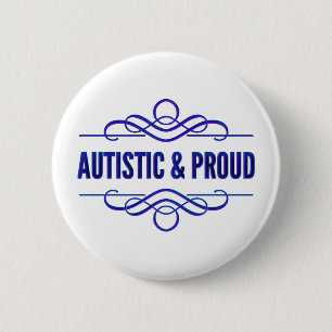 Badge Rond 5 Cm Autistique et fière perruque pourpre