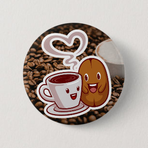 Badge Rond 5 Cm Autocollant Merci Café Style Haricots Bruns