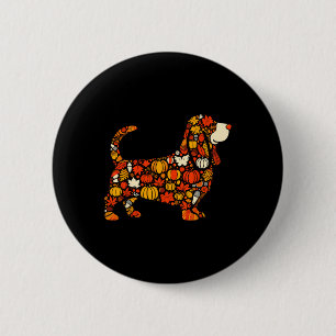 Badge Rond 5 Cm Automne Citrouille Automne Bysset Hound Thanksgivi