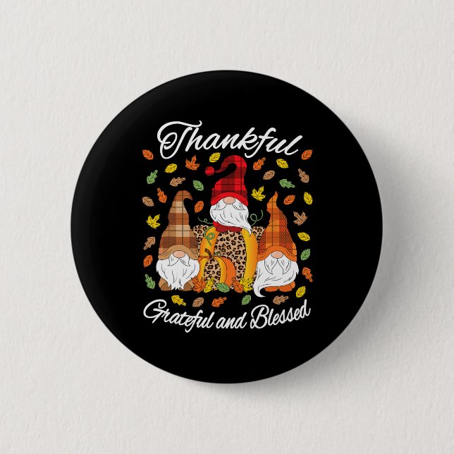 Badge Rond 5 Cm Automne Gnome Plaid Leopard Citrouille Thanksgivin (Devant)