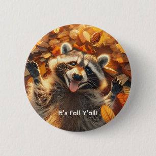 Badge Rond 5 Cm Automne Silly Raccoon personnalisable