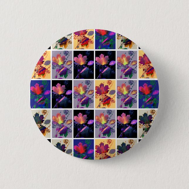 Badge Rond 5 Cm Autumn Leaves Rustic Patchwork (Devant)