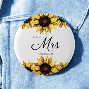 Badge Rond 5 Cm Avenir Mme Jaune Blanc Mariage Tournesol