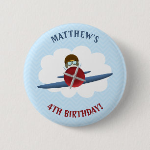 Badge Rond 5 Cm Aviateur et son avion