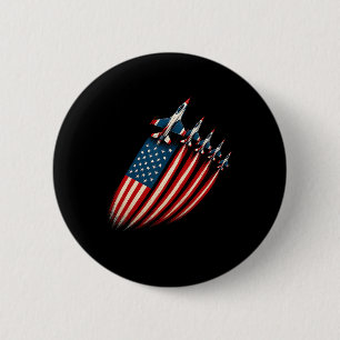 Badge Rond 5 Cm Avion à réaction de combat patriotique Drapeau amé