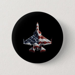 Badge Rond 5 Cm Avion de chasse rétro Avion American Flag Heart 4t