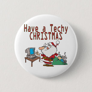 Badge Rond 5 Cm avoir un geek informatique techno de noël père Noë