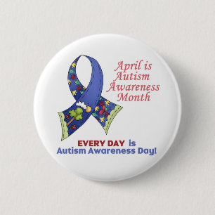 Badge Rond 5 Cm Avril de sensibilisation à l'autisme et tous les j