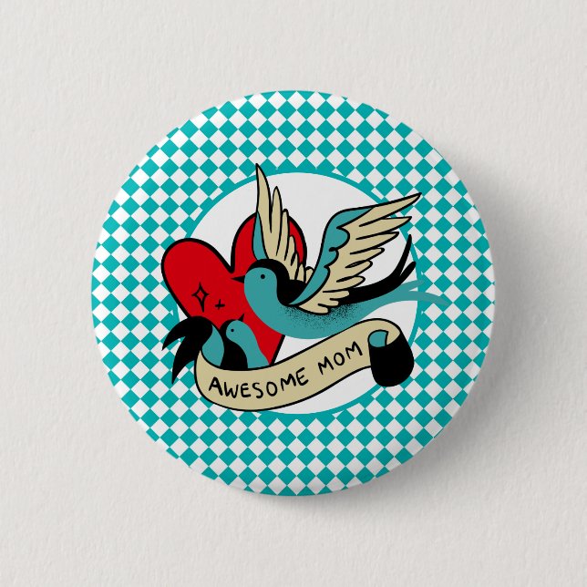 Badge Rond 5 Cm Awesome Maman Tattoo et Arlequin (Devant)