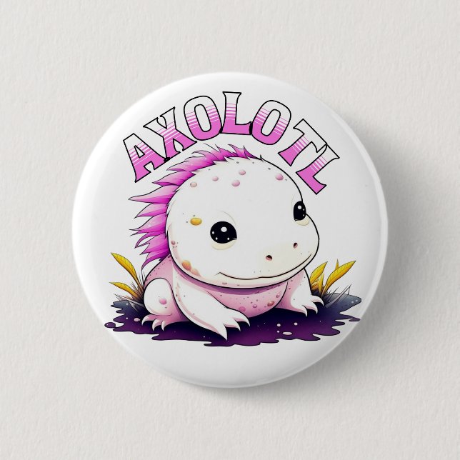Badge Rond 5 Cm Axolotl rose et blanc Personnalisé (Devant)