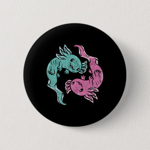 Badge Rond 5 Cm Axolotls Yin Yang - Méditation Salamandre Mexicain