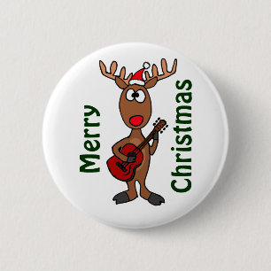 Badge Rond 5 Cm AY- renne jouant la guitare