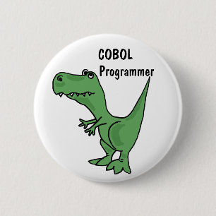 Badge Rond 5 Cm AZ- bouton de dinosaure de programmeur de COBOL