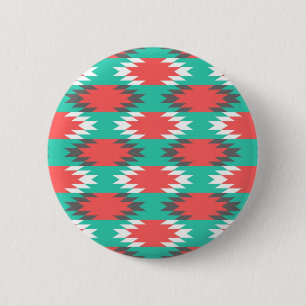 Badge Rond 5 Cm Aztec Amérindien Turquoise et Motif rose