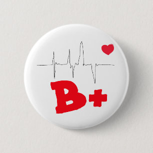 Badge Rond 5 Cm B+ Bouton génial de fréquence cardiaque de groupe