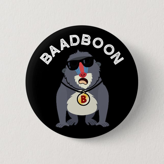 Badge Rond 5 Cm Baadboon Funny Bad Baboon Pun Dark BG (Devant)