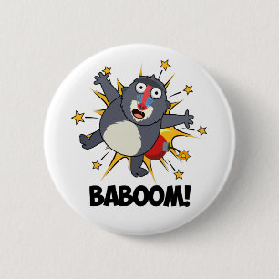 Badge Rond 5 Cm Baboom Drôle Explosion Singe Baboon Pun