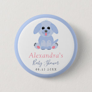 Badge Rond 5 Cm Baby Boy Shower Blue Puppy Personnalisé