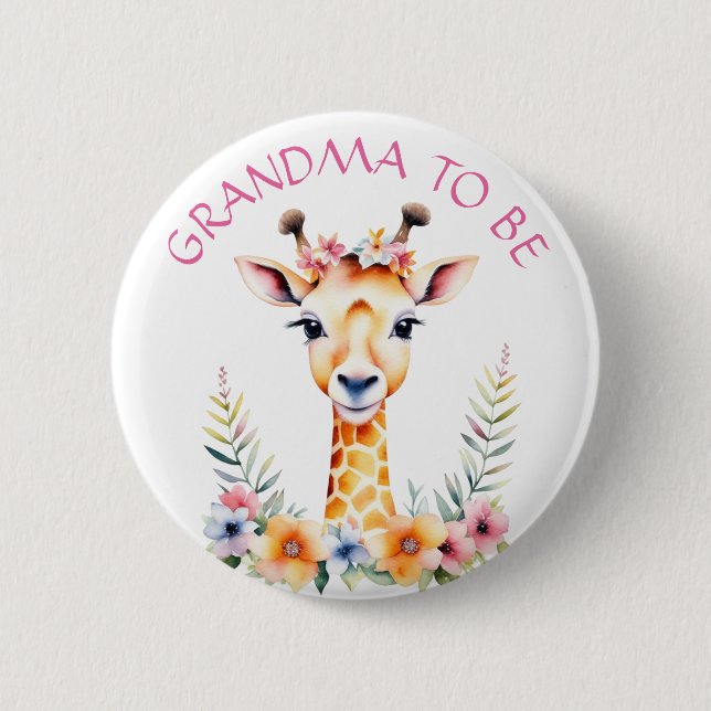 Badge Rond 5 Cm Baby Giraffe Floral, grand-mère à être | BABY SHOW (Devant)