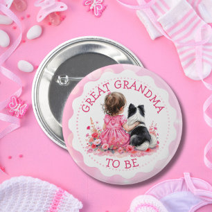 Badge Rond 5 Cm Baby Girl et son chien Grande Mère Baby Shower