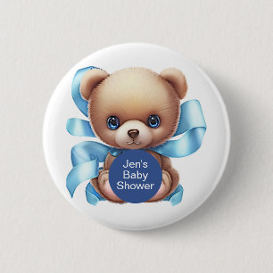 Badge Rond 5 Cm Baby shower Bleu Teddy Bear